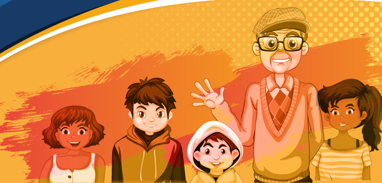 ilustración del padre javier de nicoló con los niños y niñas beneficiarios del IDIPRON