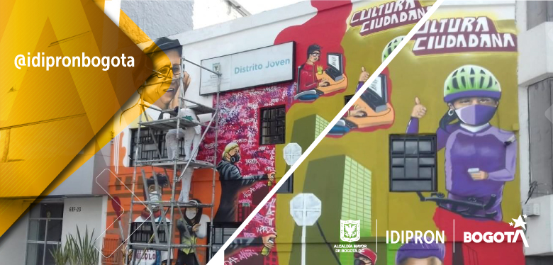 Imagen de la nueva fachada de Distrito Joven realizada por los beneficiarios del IDIPRON