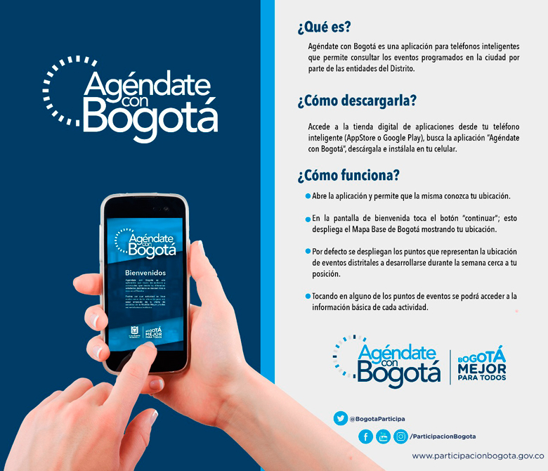 Imágen de teléfono celular mostrando app Agéndate con Bogotá