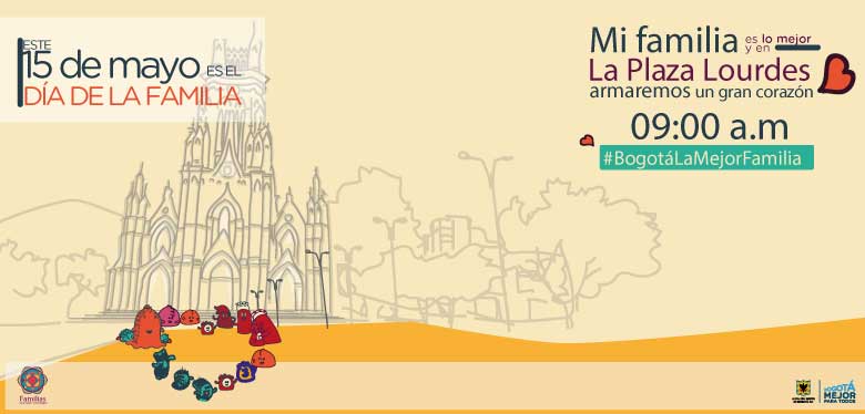 Invitación con imagen de la plaza de Lourdes, día de la familia